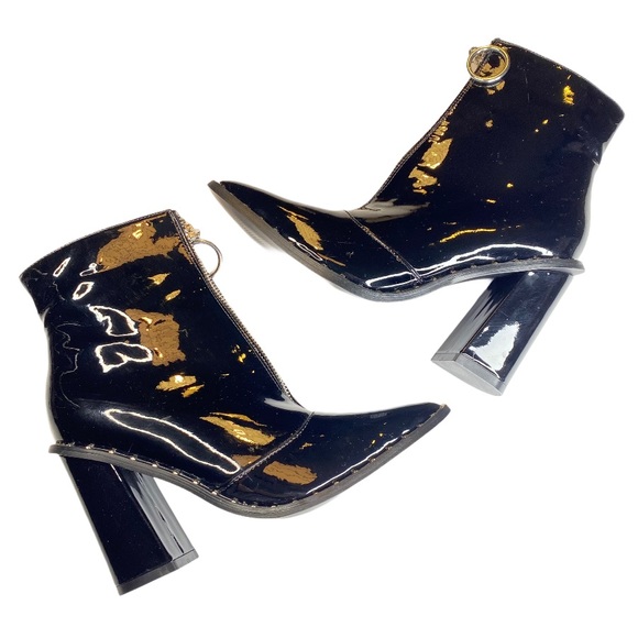 Black Patent Faux Leather Pointed Toe Ankle Bootie - Picture 3 of 11